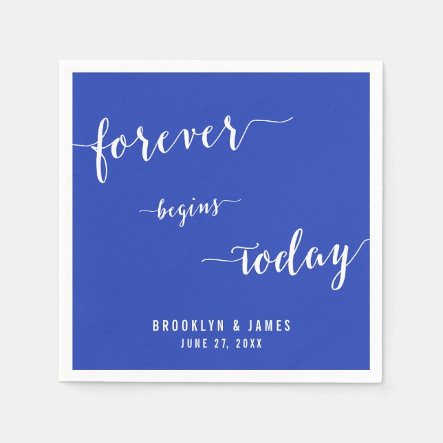 Simple Forever Royal Blue Wedding Napkins (Front)