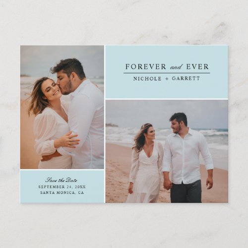 Simple Forever Two Photo Save the Date  Aqua Announcement Postcard