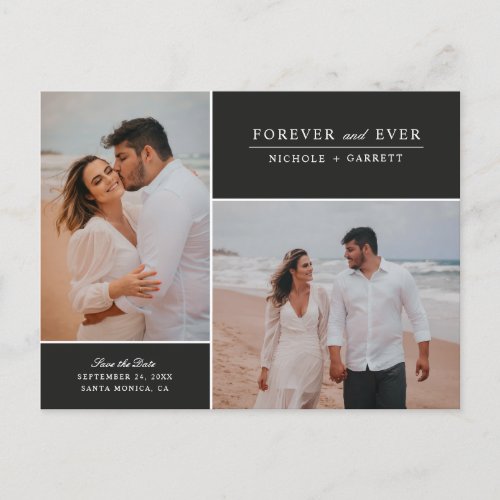 Simple Forever Two Photo Save the Date  Black Announcement Postcard