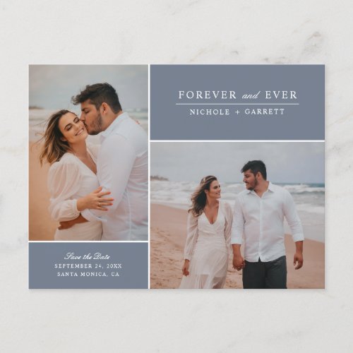 Simple Forever Two Photo Save the Date  Dusty Announcement Postcard