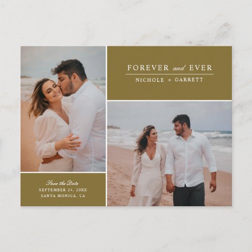 Simple Forever Two Photo Save the Date  Gold Announcement Postcard