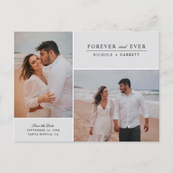Simple Forever Two Photo Save The Date | Gray Announcement Postcard by Orabella at Zazzle