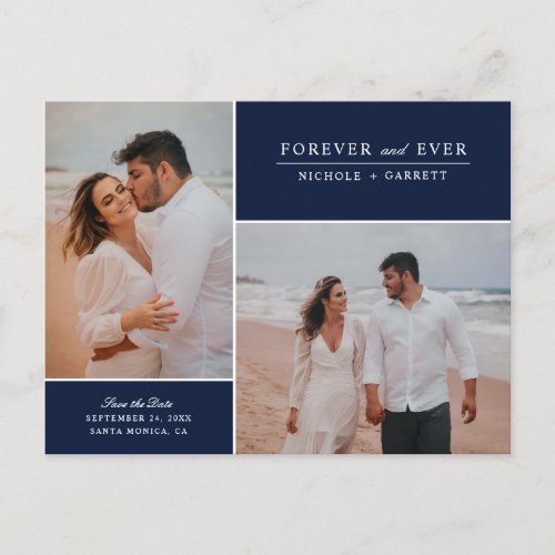 Simple Forever Two Photo Save the Date  Navy Announcement Postcard