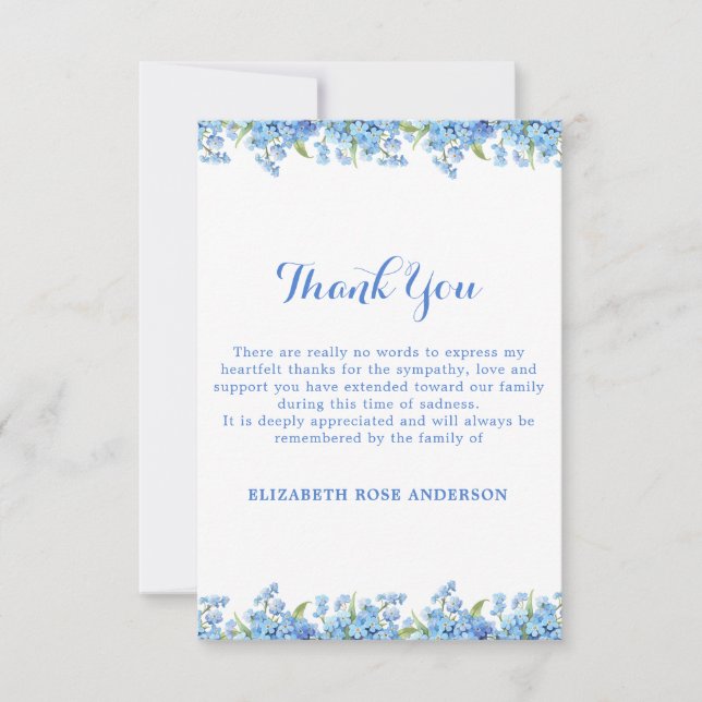 Simple Forget Me Not Floral Blue Memorial Funeral  Thank You Card (Front)