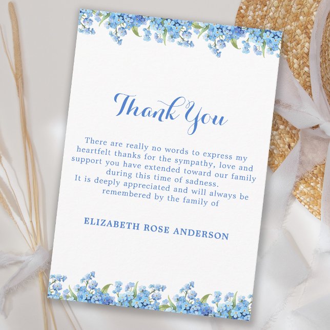 Simple Forget Me Not Floral Blue Memorial Funeral  Thank You Card (Creator Uploaded)