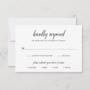 Simple Formal Black and White Meal Elegant Wedding RSVP Card