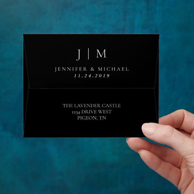 Simple Formal Black Minimal Classic Wedding Envelope