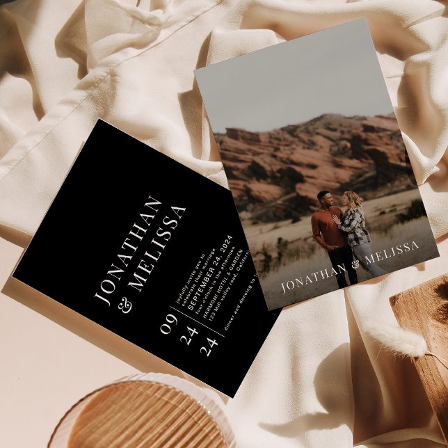 Simple Formal Black Typography Photo Wedding Invitation (Creator Uploaded)