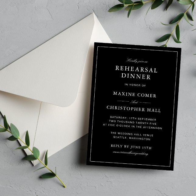 Simple Formal Black & White Rehearsal Dinner Invitation (Simple black and white rehearsal dinner invitation sets an elegant tone for your celebration.)