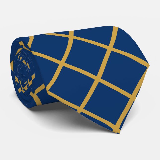 Simple Formal Blue and Gold Cross Hatch Neck Tie (Rolled)
