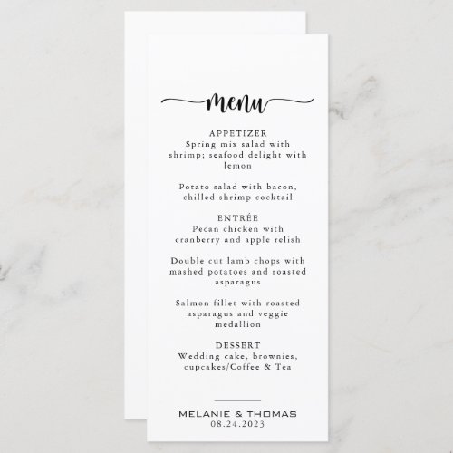 Simple Formal Calligraphy Minimalist Wedding Menu