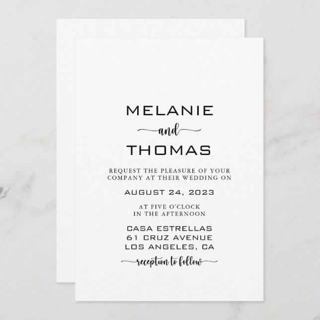 Simple Formal Calligraphy Script Wedding  Invitati Invitation (Front/Back)