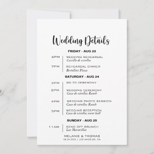 Simple Formal Calligraphy Wedding Itinerary Card