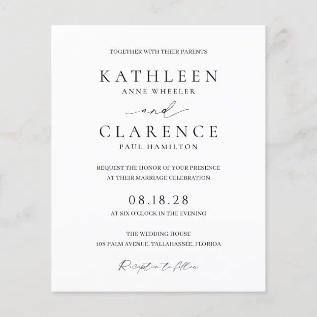 Simple Formal Classic Budget Wedding Invitation Zazzle