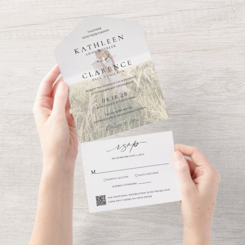 Simple Formal Classic QR Code Photo Wedding All In One Invitation