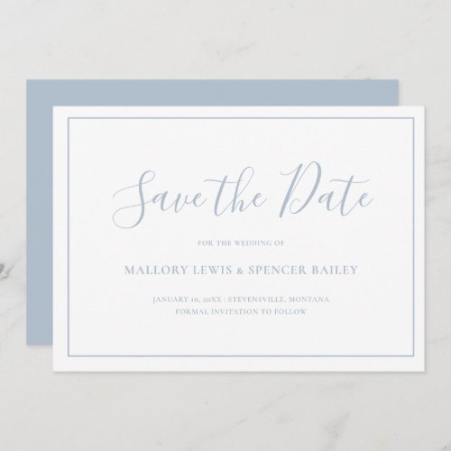 Simple Formal Dusty Blue Elegant Wedding Save The Date