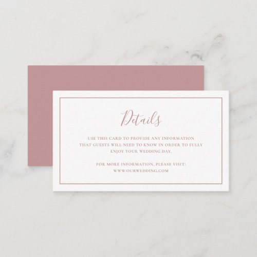 Simple Formal Dusty Rose Pink Elegant Wedding Enclosure Card