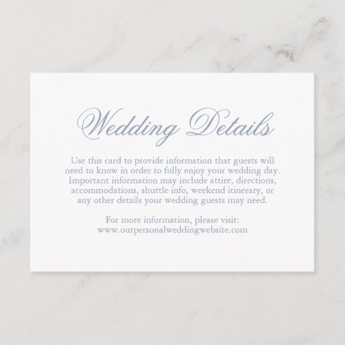Simple Formal Elegant Details Dusty Blue Wedding Enclosure Card