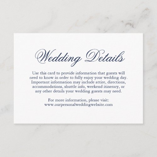 Simple Formal Elegant Details Navy Blue Wedding Enclosure Card