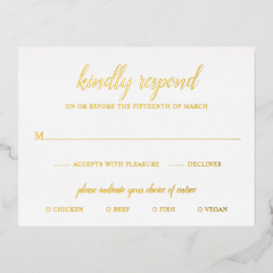 Simple Formal Elegant Gold Foil Wedding RSVP Card