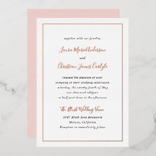 Simple Formal Elegant Pink Blush Wedding Rose Gold Foil Invitation
