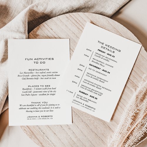 Simple Formal Kraft Wedding Itinerary Card