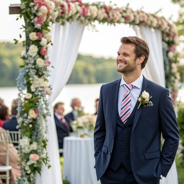 Simple Formal Minimal Pink Blue White Stripes  Neck Tie (Creator Uploaded)