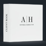 Simple Formal Professional Two Monogram White 3 Ring Binder<br><div class="desc">Organize your clients' information with this classic and elegant binder. It features your two initials in serif font in white background. Personalize it with your name,  profession and business address at the back.</div>