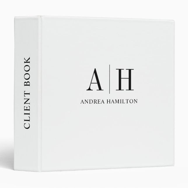Simple Formal Professional Two Monogram White 3 Ring Binder (Front/Spine)
