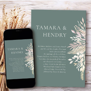 Simple Formal Sage Green Botanical Wedding Invitation