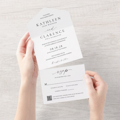 Simple Formal Traditional Classic QR Code Wedding All In One Invitation