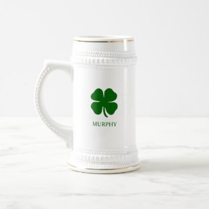 Simple Four Leaf Clover Green Shamrock Irish Beer Stein