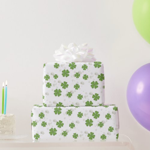 Simple Four Leaf Clover Green Watercolor Cute Wrapping Paper