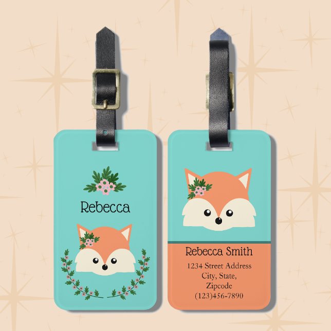 Simple Fox Personalized  Luggage Tag (Cute Adorable Personalized Cartoon Fox Luggage Tags.)