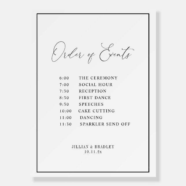 simple frame black and white wedding timeline sign (Front)