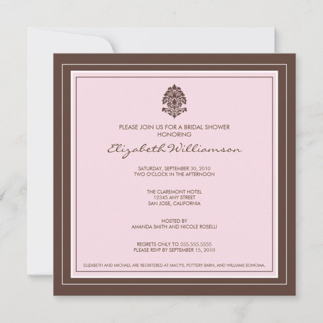 Simple Frame Bridal Shower Invitation (baby pink) (Front)
