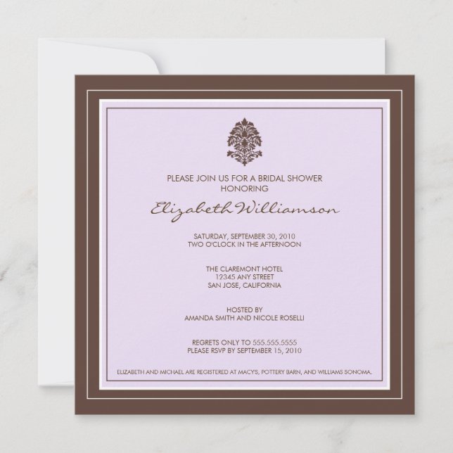 Simple Frame Bridal Shower Invitation (lavender) (Front)