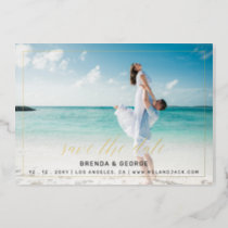 Simple Frame Calligraphy 2 Photos Save The Date Foil Invitation