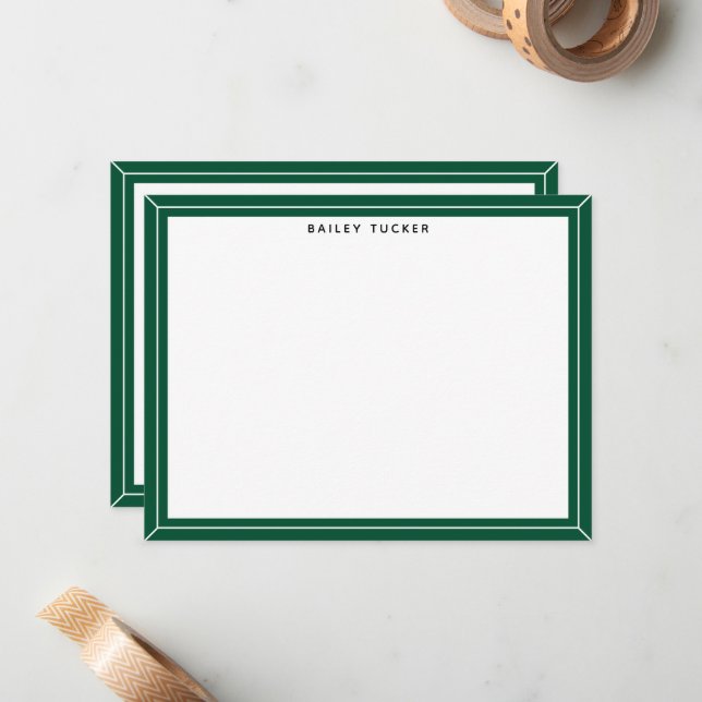 Simple Frame Green & White Personal Professional Note Card (Front/Back In Situ)