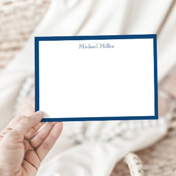Simple Frame Masculine  Blue Flat Note Card by FancyShmancyNotes at Zazzle