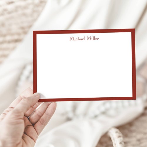 Simple Frame Masculine Brick Red Flat Note Card