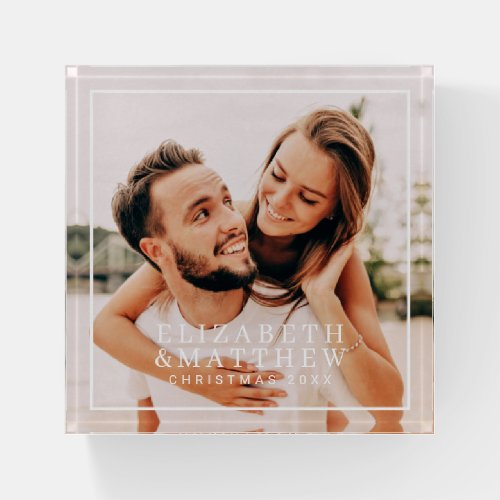 Simple Frame Modern Chic Couple Photo Holiday Paperweight