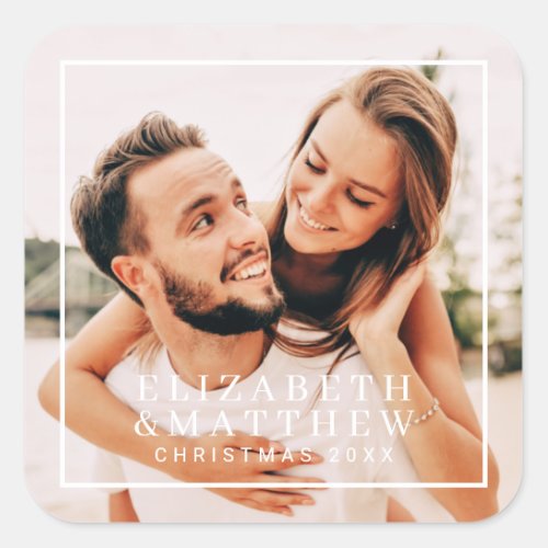Simple Frame Modern Chic Couple Photo Holiday Square Sticker
