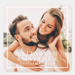 Simple Frame Modern Chic Couple Photo Holiday Square Sticker