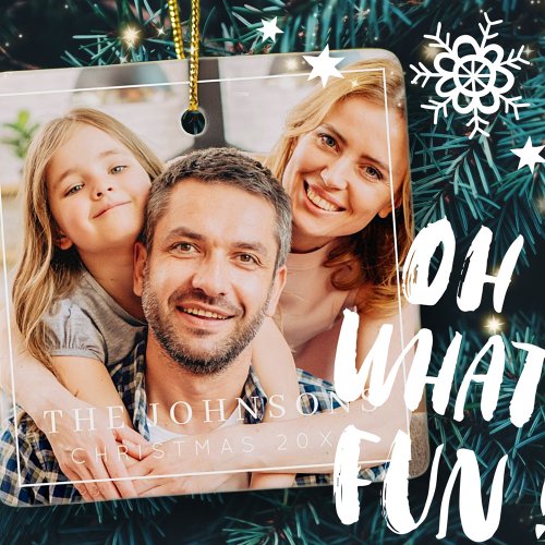 Simple Frame Modern Chic Family Photo Holiday Ceramic Ornament