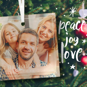 Simple Frame Modern Chic Family Photo Holiday Glass Ornament