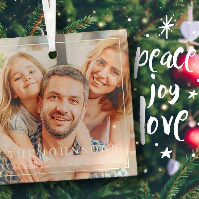 Simple Frame Modern Chic Family Photo Holiday Glass Ornament (Creator Uploaded)