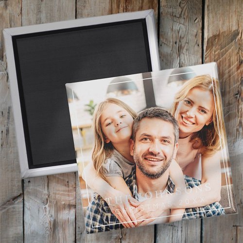 Simple Frame Modern Chic Family Photo Holiday Magnet