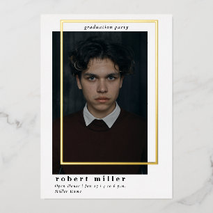 Simple Frame Modern Grad Gold Photo Graduation Foil Invitation