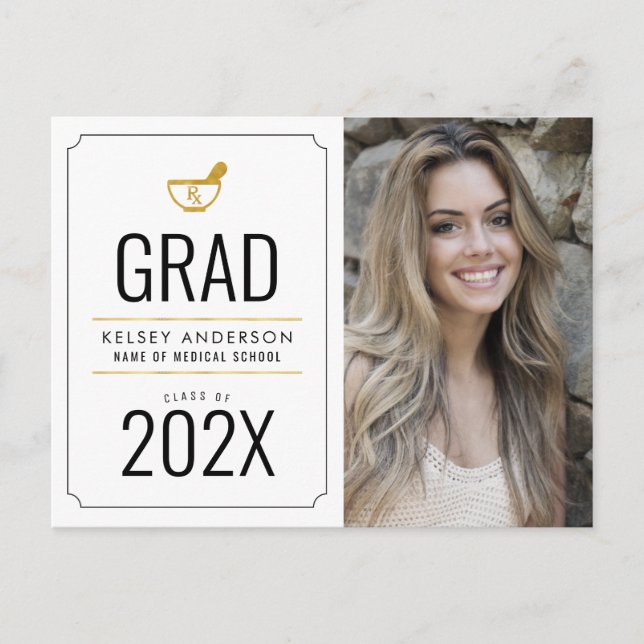 simple frame pharmacy graduation announcement postcard (Front)